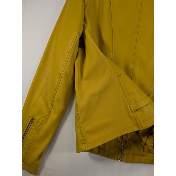 Express Faux Leather Jacket Women Lg Yellow Zip Classy Moto Fall Punk Grunge NWT - Picture 7 of 12